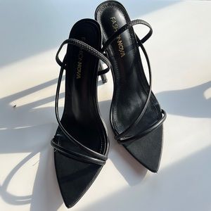 Fashionova Black Leather Heels with elastic strap